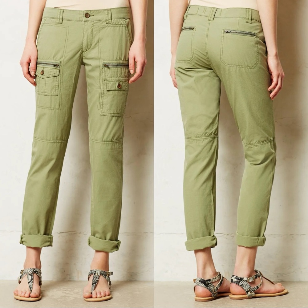 Anthropologie Hei Hei Green Cargo Zipper Relaxed Fit 100% Cotton Pants SZ 26 2